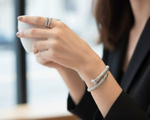 Luxury Nail-Style Sparkle Bangle Set