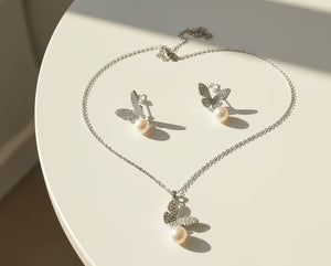 Pearl Sparkle Butterfly Jewelry Set